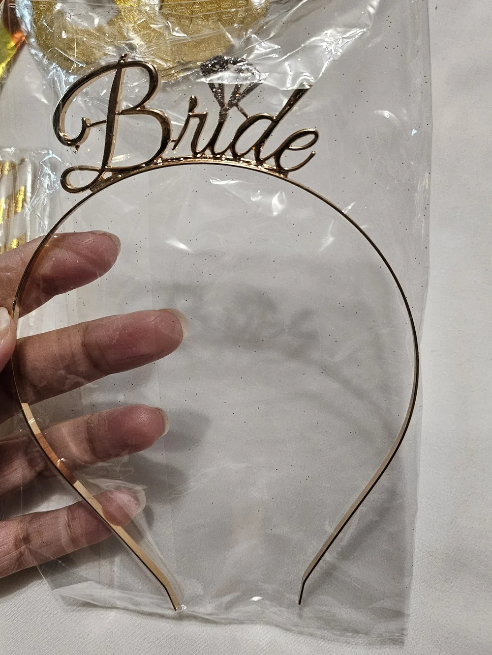 Bride Party Accessory Kit Gold and Pink Bridal Set Tiara Straws Balloons Sash